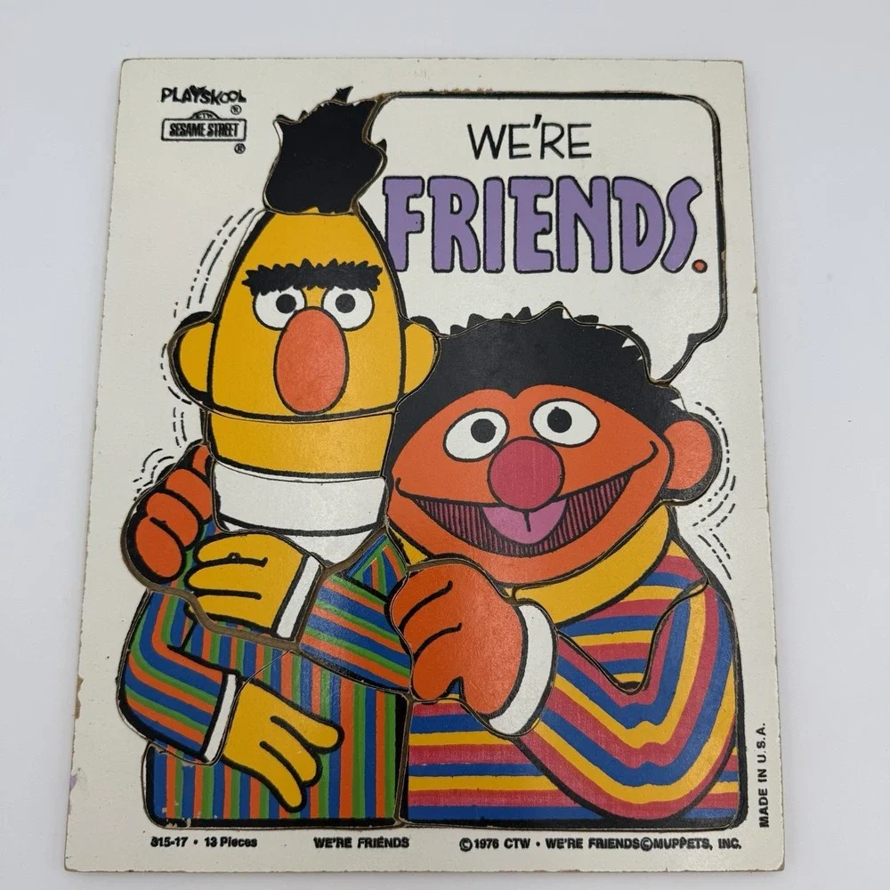 Vintage 1976 PLAYSKOOL Sesame Street Bert‎ & Ernie We're Friends Wood Puzzle 2-5